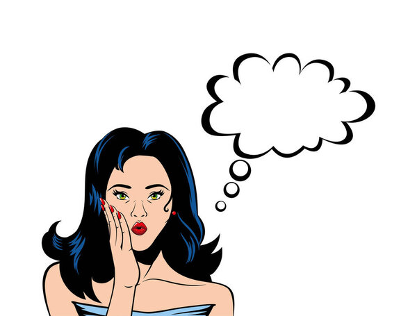 Ретро черный волос женщина мультфильм с дизайном пузыря вектор