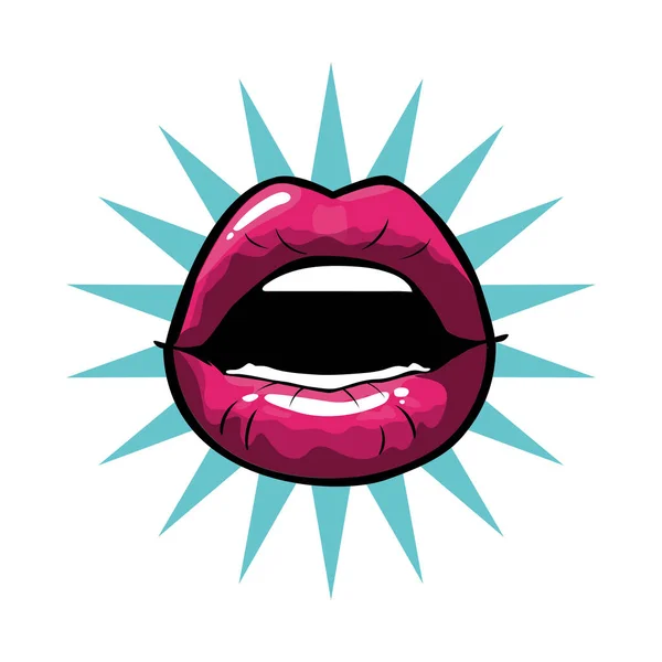 Female and pink pop art mouth with explosion vector design — Stock Vector