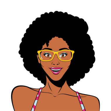 Retro siyah afro kadın çizgi film gözlük tasarımı ile