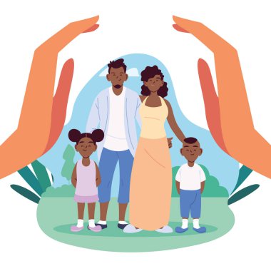 siyah anne baba kız ve oğul çizgi film eller vektör tasarımı arasında