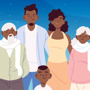 Anne, baba ve oğul, büyükbaba ve büyükbaba vektör tasarımı.