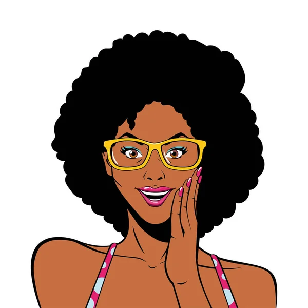 Retro negro afro mujer de dibujos animados con gafas de diseño vectorial — Vector de stock