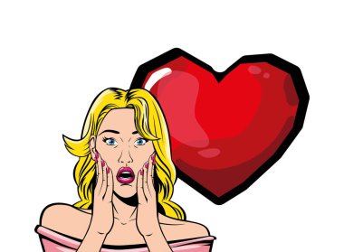 Retro sarışın kadın karikatürü kalp vektör tasarımı ile