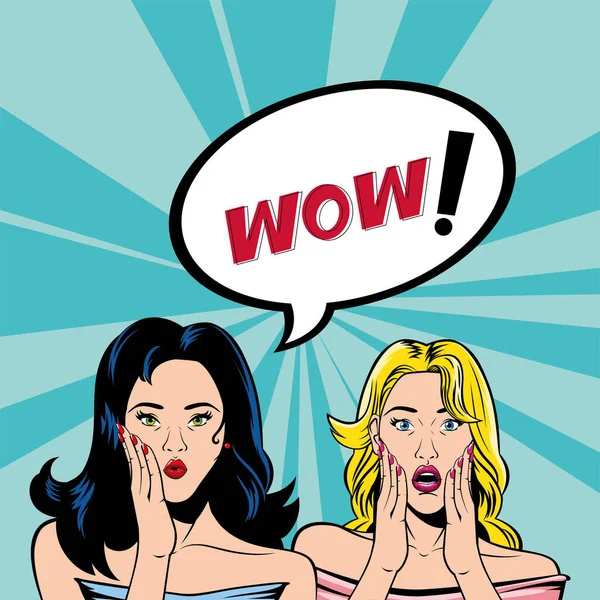 Retro siyah ve sarı saçlı kadın karikatürleri. Vay canına.