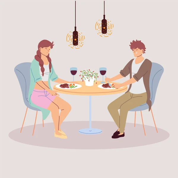 Couple of people having dinner in the restaurant — Stock Vector