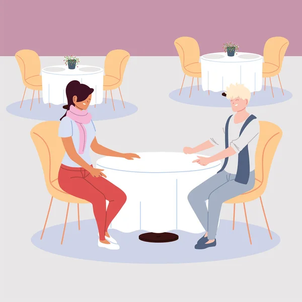 Duas pessoas no restaurante, jantar romântico —  Vetores de Stock