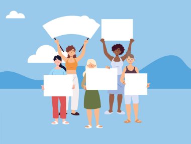 Sosyal protestoda pankart tutan kadınlar