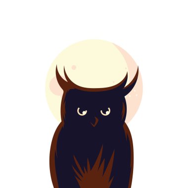 Ay vektör tasarımının önünde Cadılar Bayramı baykuşu çizgi filmi