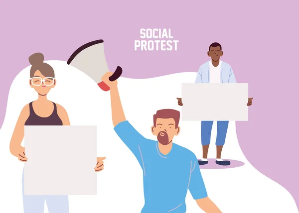 Люди з плакатами на соціальному протесті — стоковий вектор