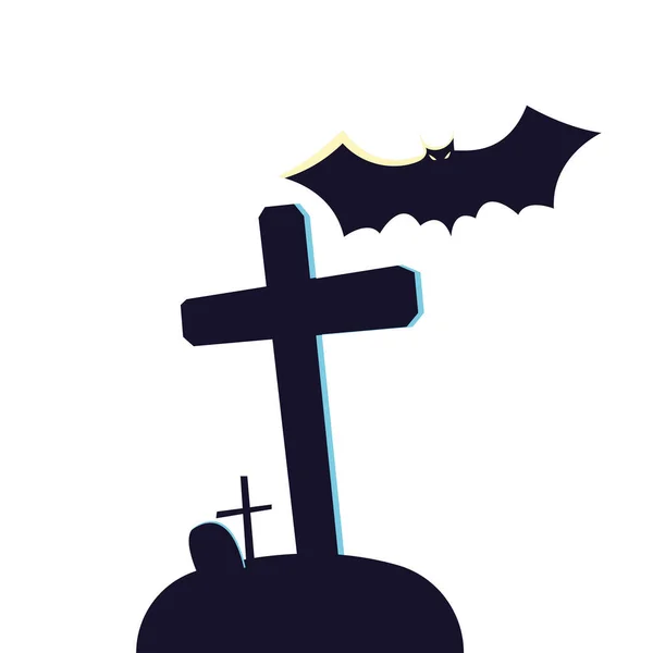 Desenhos animados de morcego de Halloween e design vetorial grave — Vetor de Stock