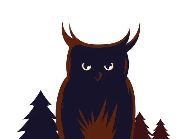 Halloween búho de dibujos animados en el diseño de vectores forestales — Vector de stock