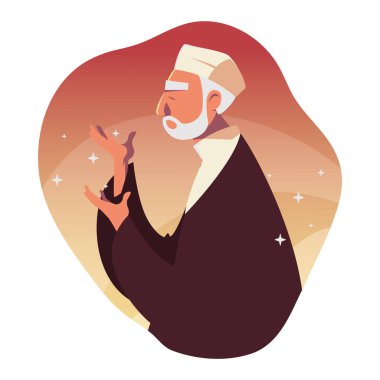 Müslüman yaşlı adam dua vektör tasarımı