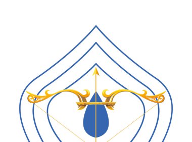 Altın ok ve damla süsleme vektör tasarımının önünde yay