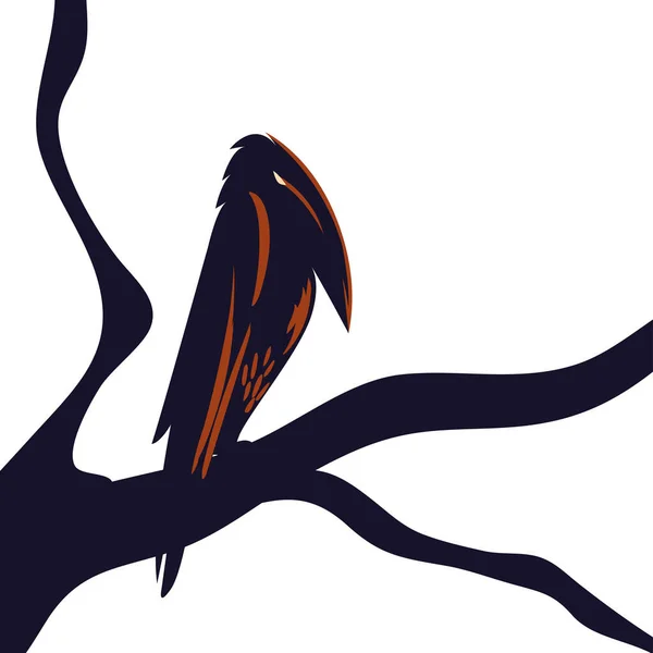Halloween raven karikatura na strom vektor design — Stockový vektor