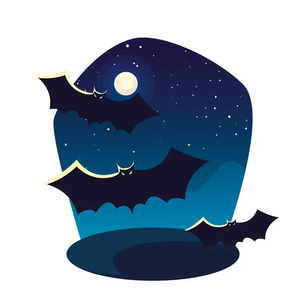 Halloween Fledermäuse Cartoons bei Nacht Vektor-Design — Stockvektor