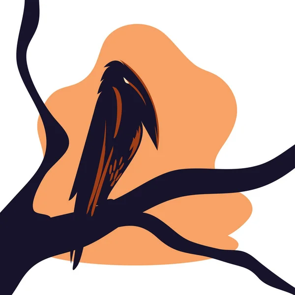 Halloween corvo desenhos animados no projeto do vetor árvore — Vetor de Stock