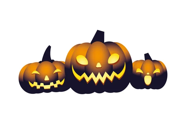 Halloween oranžová tři dýně karikatury vektorový design — Stockový vektor