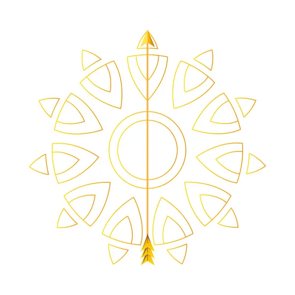 Золотая стрелка перед дизайном орнамента мандала — стоковый вектор
