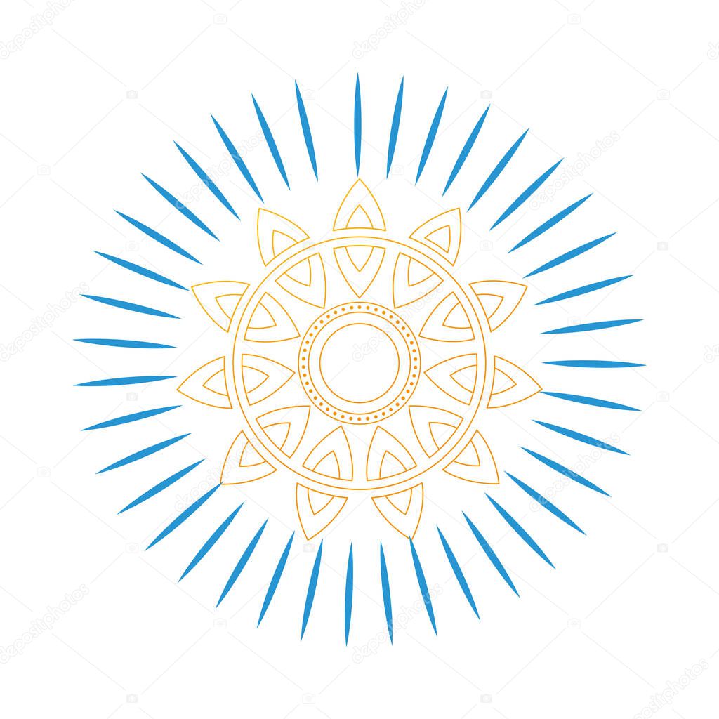 gold mandala with blue lines vector design