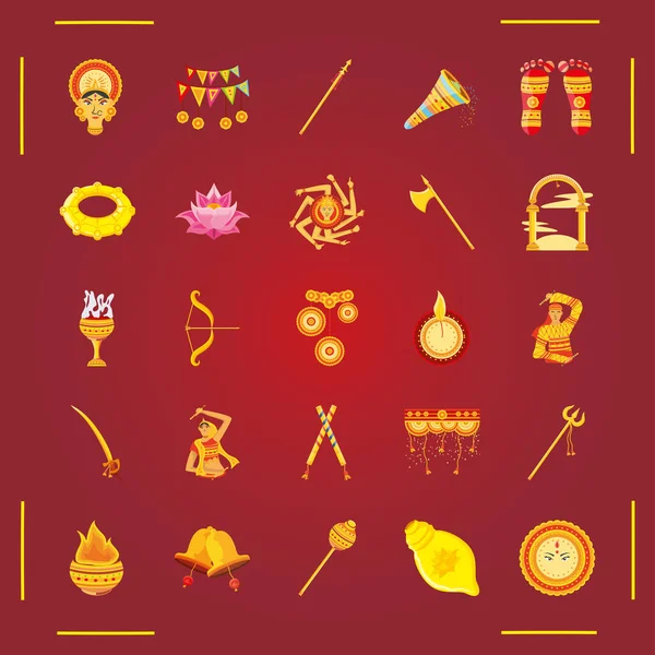 Set of icons festival navratri on red background — Stock Vector