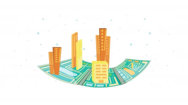 Serviço logístico com edifícios no mapa animação de papel — Vídeo de Stock