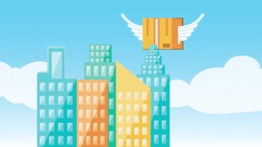 Lojistik hizmeti şehrin üzerinde uçan bir kutu ile