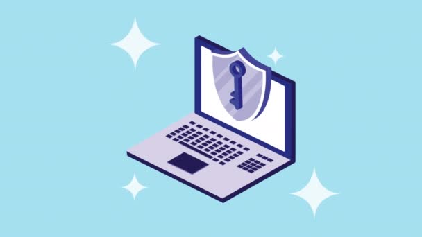 Animazione di sicurezza informatica con laptop e scudo — Video Stock