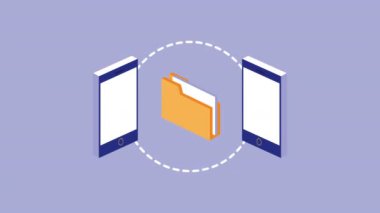 Akıllı telefonlar ve dizinlerle siber güvenlik animasyonu