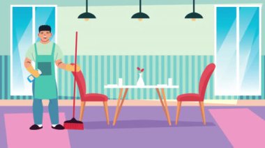 Evlerinde süpürge olan ırklar arası temizlik işçileri.