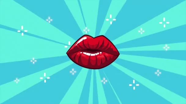 Анимация в стиле поп-арта с сексуальным женским ртом — стоковое видео