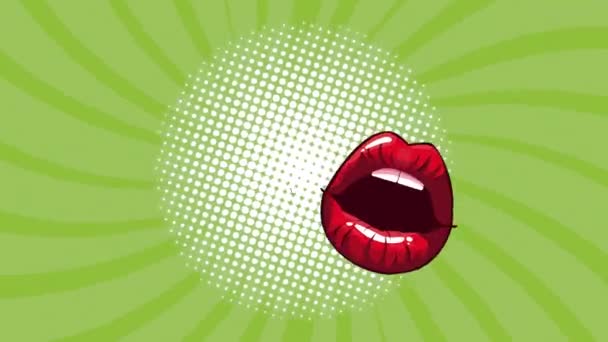 Pop art style animation with sexi woman mouth and speech bubble — Stock Video