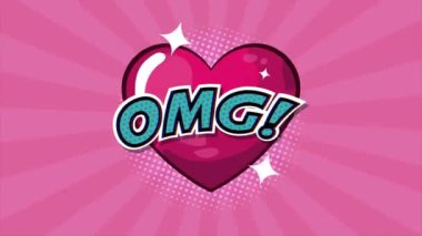 pop sanat tarzı animasyon kalp ve omg kelimelerle