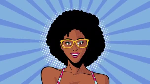 Animación de estilo pop art con mujer sexi afro — Vídeo de stock