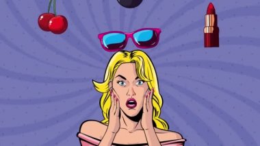 Seti simgeli seksi bir kadınla pop sanatı animasyonu