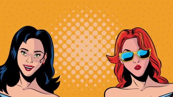 Pop art stílusú animáció sexi lányok — Stock videók