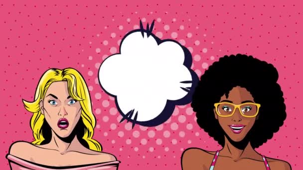 Pop art style animation με σεξι διαφυλετικές κοπέλες — Αρχείο Βίντεο