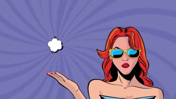 Pop-Art-Animation mit Sexi-Frau mit Sonnenbrille und Bombe — Stockvideo