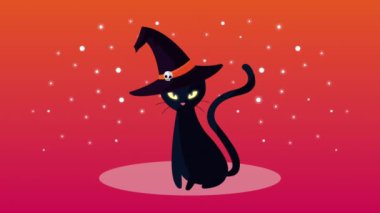 Cadı şapkası takan kediyle Cadılar Bayramı animasyonunuz kutlu olsun.