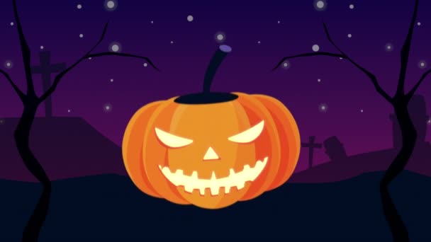 Animação halloween feliz com abóbora no campo — Vídeo de Stock