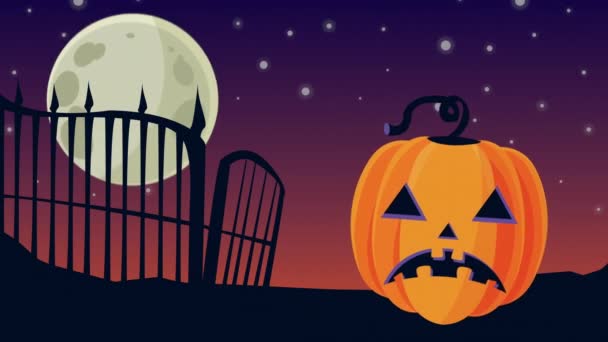 Animação halloween feliz com abóbora no cemitério — Vídeo de Stock
