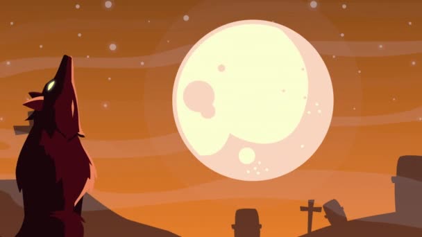 Szczęśliwy halloween animacja z wycie Wilk — Wideo stockowe