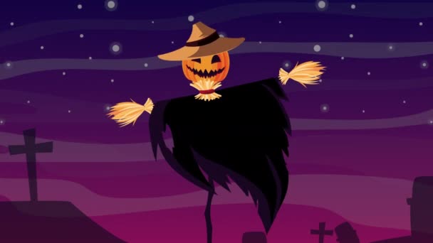 Glad halloween animation med pumpa fågelskrämma — Stockvideo