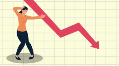 İflas finansal animasyonu, ok aşağı ve iş kadını