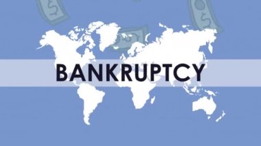Faturalar dolar ve dünya haritasıyla iflas finansal animasyonu