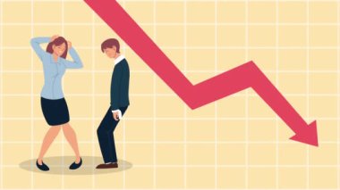 Ok aşağı ve iş çifti ile iflas finansal animasyon