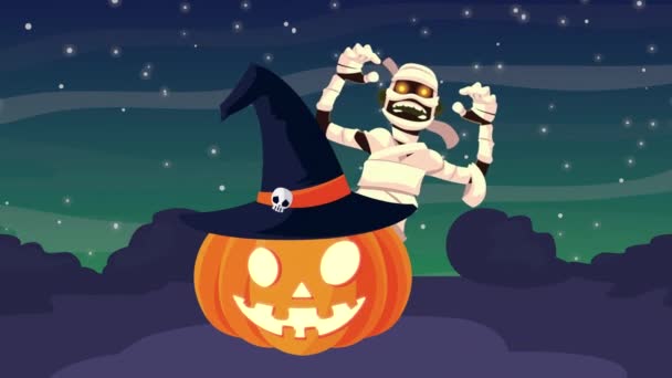 Heureux halloween animation avec maman et citrouille — Video