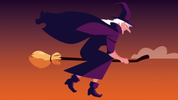 在有女巫飞翔的动画之间快乐的光环 — 图库视频影像