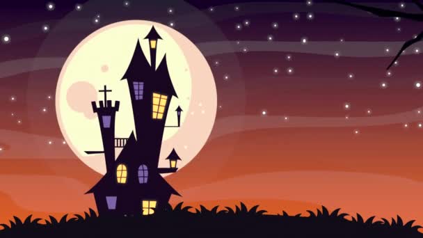 Szczęśliwej animacji halloween z zamku i księżyca — Wideo stockowe