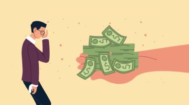 Depresif iş adamları ve dolarlarla iflas finansal animasyonu