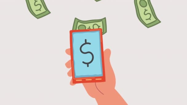 Disegno di legge soldi dollari economia con animazione smartphone — Video Stock